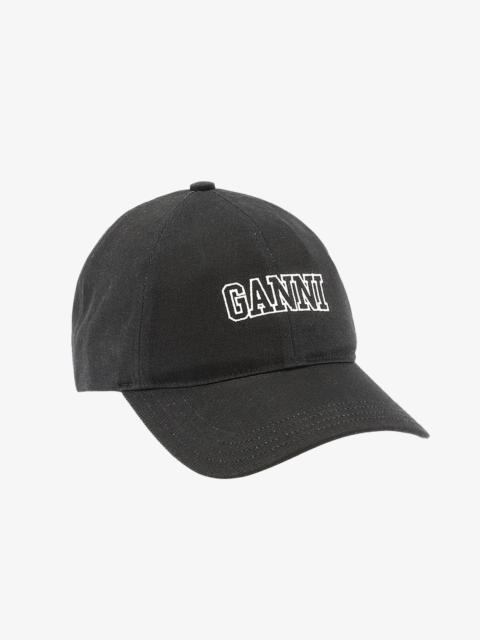 GANNI BLACK EMBROIDERED LOGO CAP