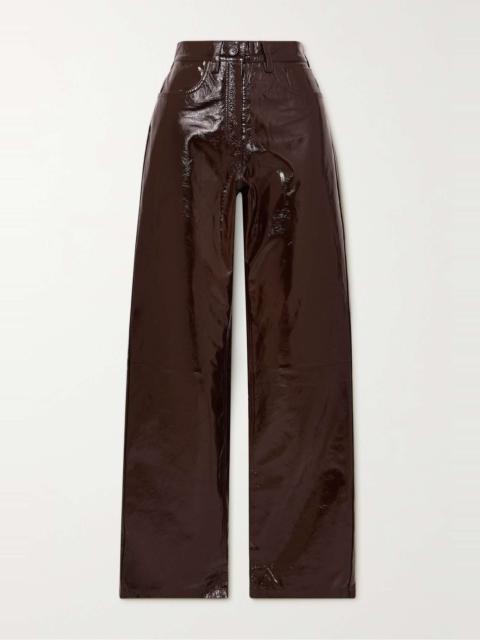 Crinkled glossed-leather wide-leg pants