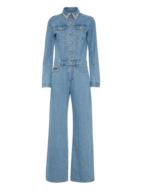 PHILIPP PLEIN crystal-embellished denim jumpsuit