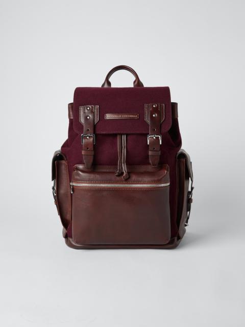 Brunello Cucinelli Burnished calfskin and techno flannel city backpack