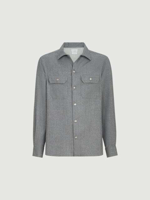 Brunello Cucinelli Virgin wool flannel overshirt with spread collar and chest pockets