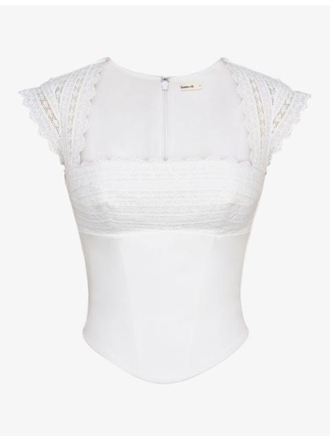 House of CB Fiorella Broderie Anglaise-Trim Stretch-Cotton Corset Top