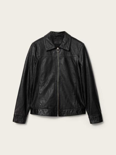 ALLSAINTS ALKAN ZIP UP TWO TONE LEATHER JACKET