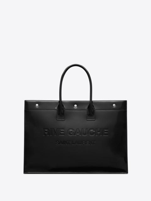SAINT LAURENT rive gauche large tote bag in glazed leather