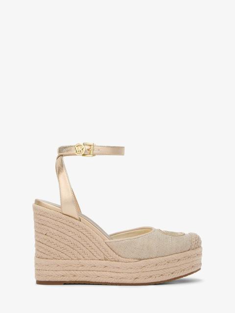 MICHAEL KORS Larissa Metallic Canvas Espadrille Wedge