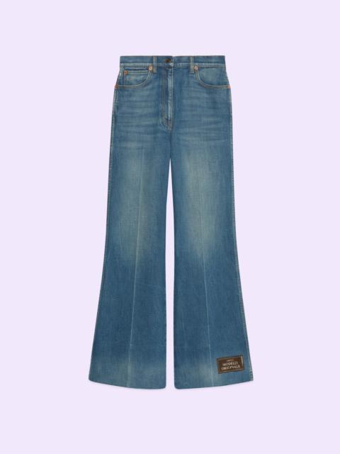 Denim flare pant with Gucci label