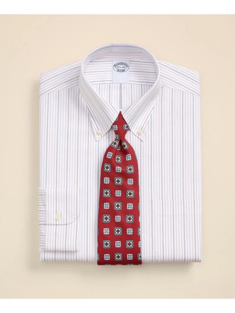 Brooks Brothers Stretch Supima® Cotton Non-Iron Broadcloth Button Down Collar, Striped Dress Shirt