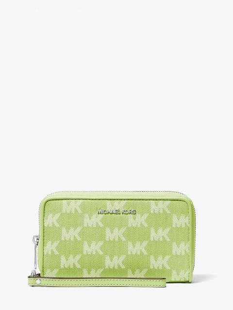 MICHAEL KORS Jet Set Travel Large Logo Jacquard Denim Smartphone Wristlet
