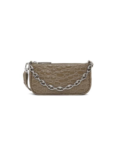 BY FAR Taupe Circular Croc Mini Rachel Bag