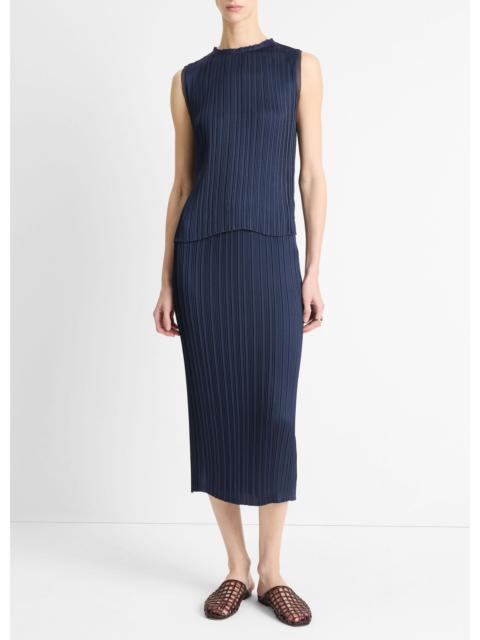 Vince Pleated Satin Straight Pull-On Skirt