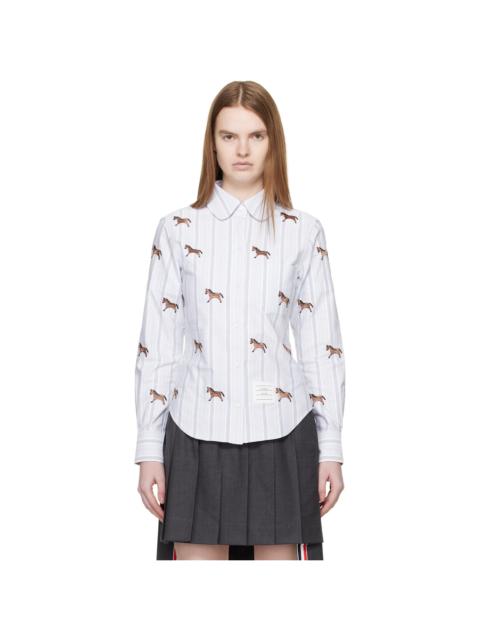 Thom Browne Blue Horse 4-Bar Cropped Oxford Shirt