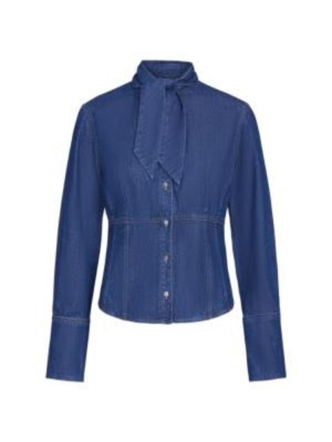 TWP Women's Fifis Tailored Tie-Neck Denim Shirt - Dark Stone