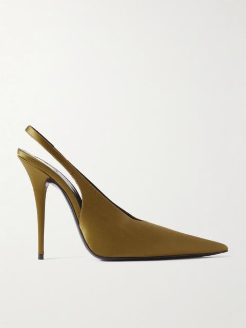 SAINT LAURENT L'Entracte satin slingback pumps Brown