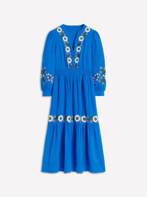 BODEN Elena Double Cloth Midi Dress-Blue Embroidery