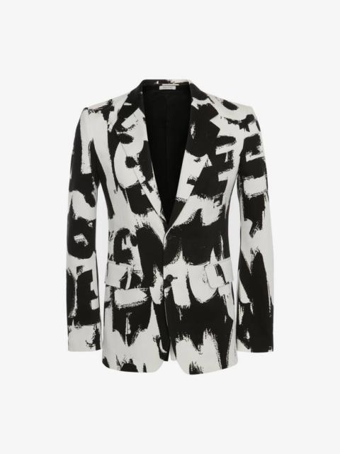 Alexander McQueen Mcqueen Graffiti Single-breasted Jacket in White/black