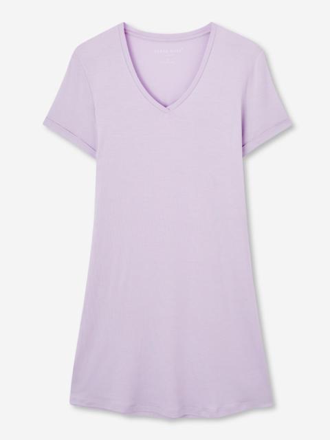 Derek Rose Women's V-Neck Sleep T-Shirt Lara Micro Modal Stretch Lilac
