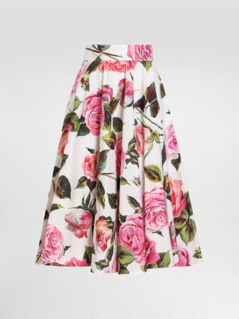 Dolce & Gabbana Long ruffled skirt in yellow rose-print