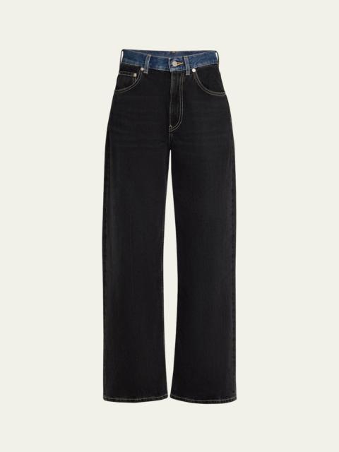 6397 Contrast Waistband Wide-Leg Jeans