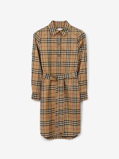 Vintage Check Cotton Tie-waist Shirt Dress