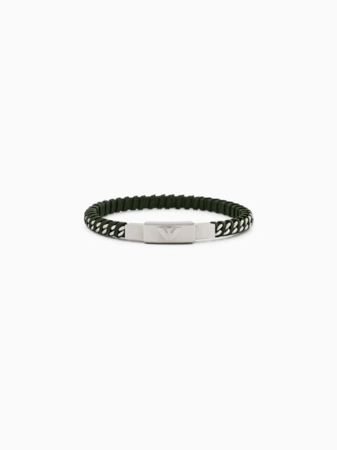 EMPORIO ARMANI STAINLESS STEEL LEATHER ID BRACELET