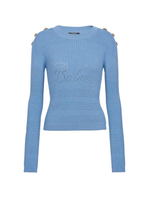 embossed-button ribbed-knit jumper