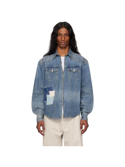 Andersson Bell Blue Embroidery Patchwork Denim Shirt