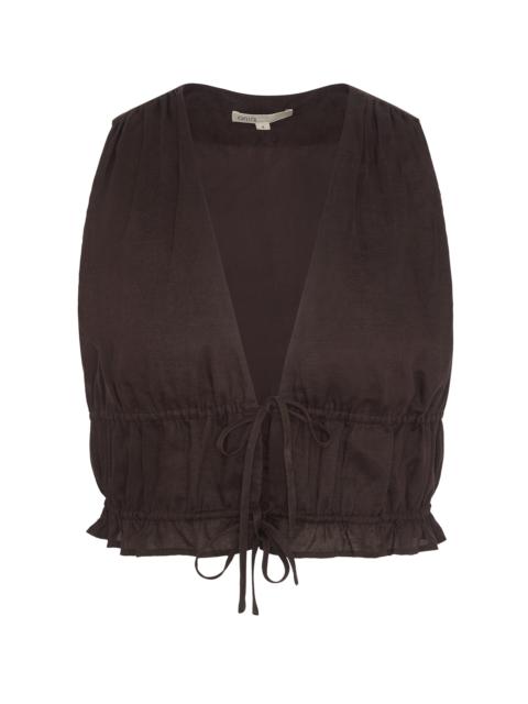 onia Tie-Front Air Linen Top brown