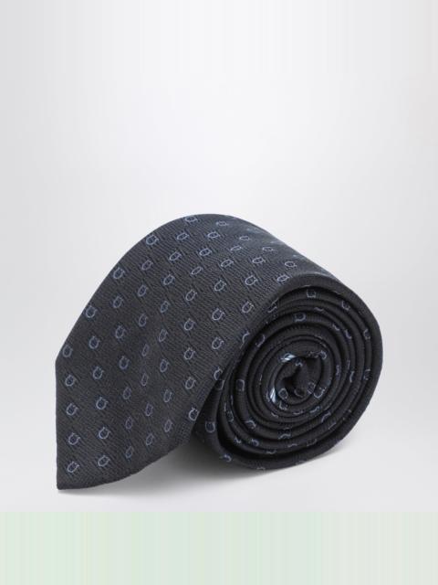 FERRAGAMO Dark blue Gancini silk jacquard tie