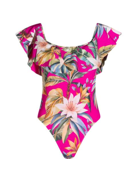 FARM RIO ruffled floral-print swimsuit
