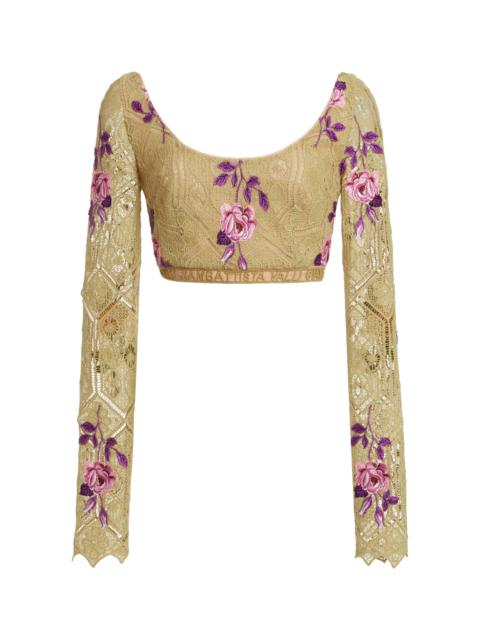 GIAMBATTISTA VALLI Embroidered Macrame Crop Top green