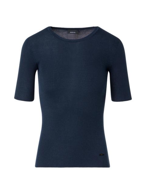 AKRIS Women's Rib-Knit Silk-Blend Short-Sleeve Sweater - Navy
