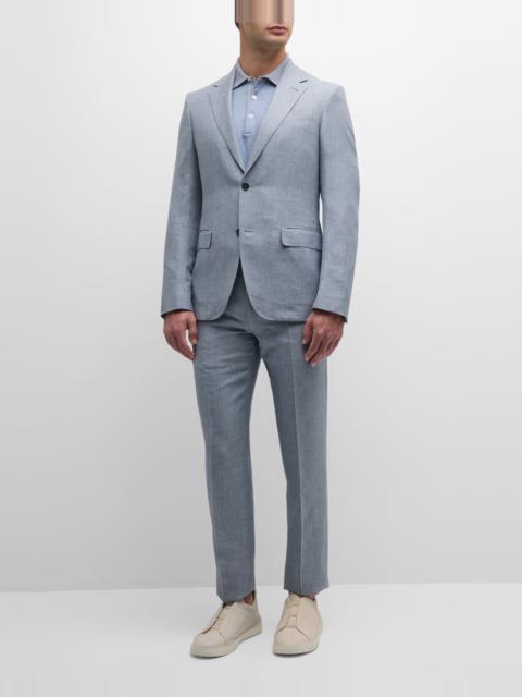 Men's Plaid Crossover Wool Linen Suit