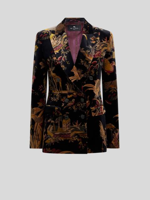 Etro DOUBLE-BREASTED COTTON VELVET JACKET WITH FLOWER AND ANIMAL OVERPRINT