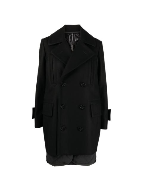 sacai layered double-breasted wool coat