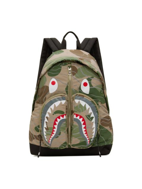 A BATHING APE® Green Layered Line Camo Shark Backpack