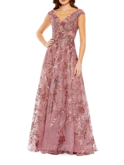 MAC DUGGAL Women's Embellished Floral Cap-Sleeve Gown - Cinnamon