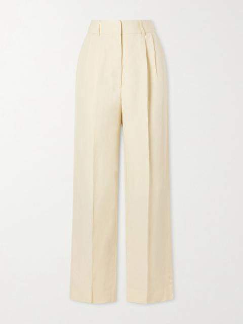 BLAZÉ MILANO Savannah Pleated Linen And Silk-blend Straight-leg Pants