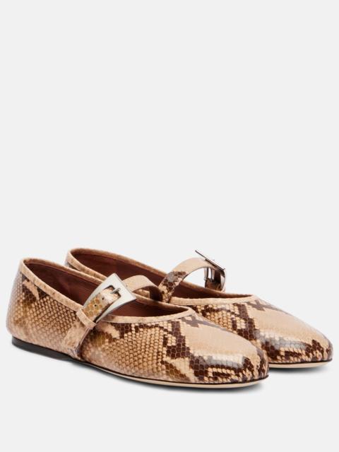 PARIS TEXAS Sveva snake-effect leather ballet flats