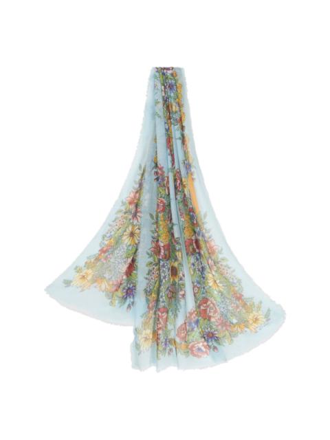 floral-print frayed-edge scarf