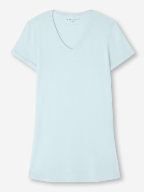 Derek Rose Women's V-Neck Sleep T-Shirt Lara Micro Modal Stretch Ice Blue