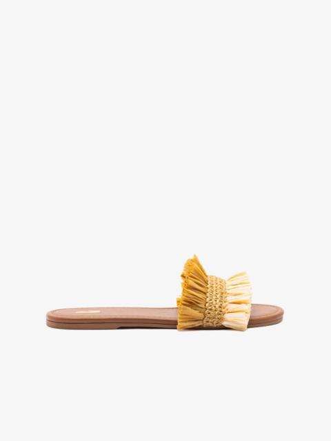 Larroudé Bahia Fringe Flat In Beige And Peanut Raffia