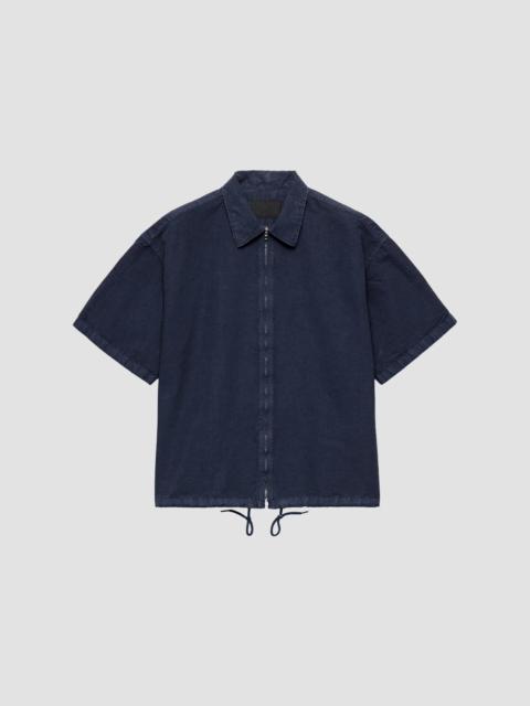 Prada Men's Short-Sleeved Cotton Zipper Shirt - Blue