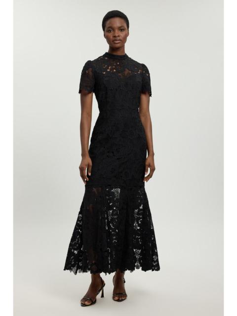 KAREN MILLEN Guipure Lace High Neck Woven Midi Dress