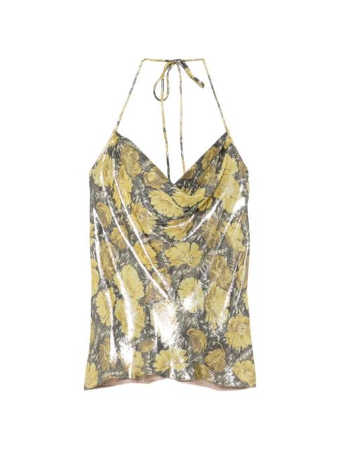 Valentino floral-print cowl-neck blouse