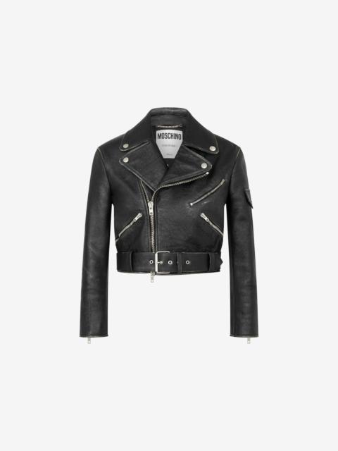 Moschino CROPPED BIKER JACKET IN HEAVY NAPPA LEATHER