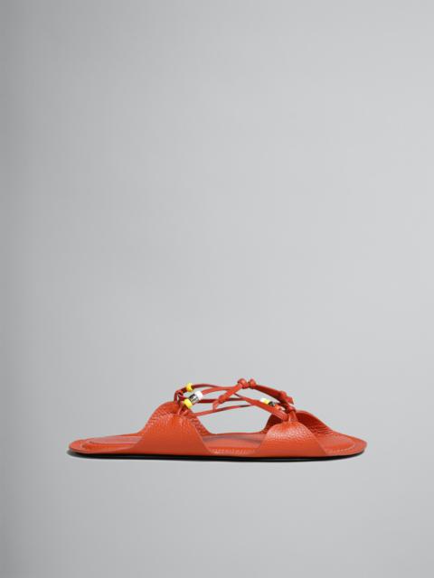 MARNI X NO VACANCY INN - BRICK RED LEATHER SANDALS WITH BEADS