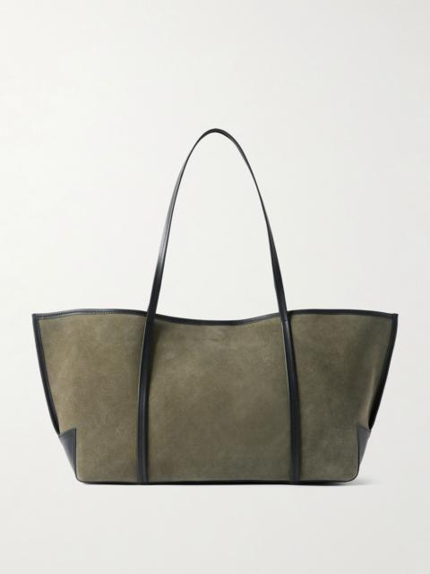 ST. AGNI Bateau leather-trimmed suede tote Army green