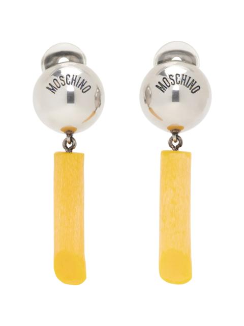 Moschino Silver & Yellow Engraved-Logo Earrings
