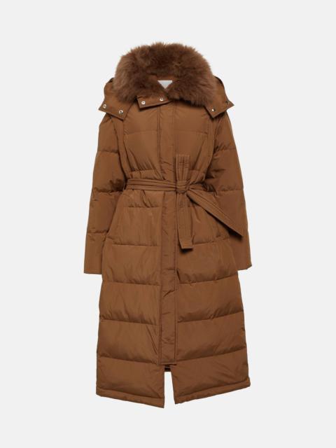 Shearling-trimmed down coat