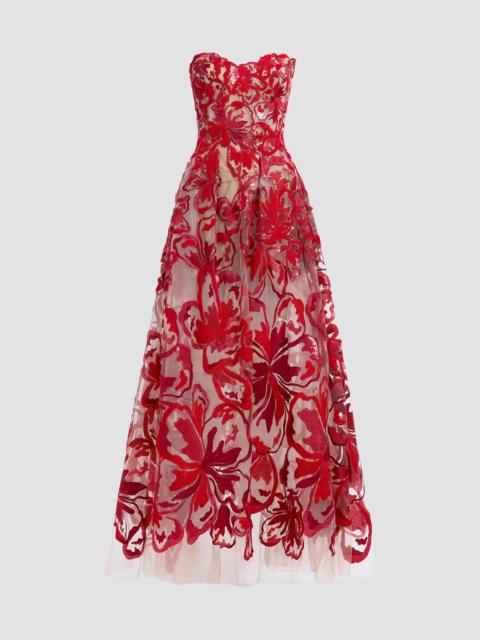 ELIE SAAB Women's Velvet & Sequins Embroidered Tulle Gown - Sunset Flame